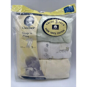 Set of 3 Gerber Vintage Footed Sleep N' Play 3-6M/New/Cotton/Yellow/Green/Small